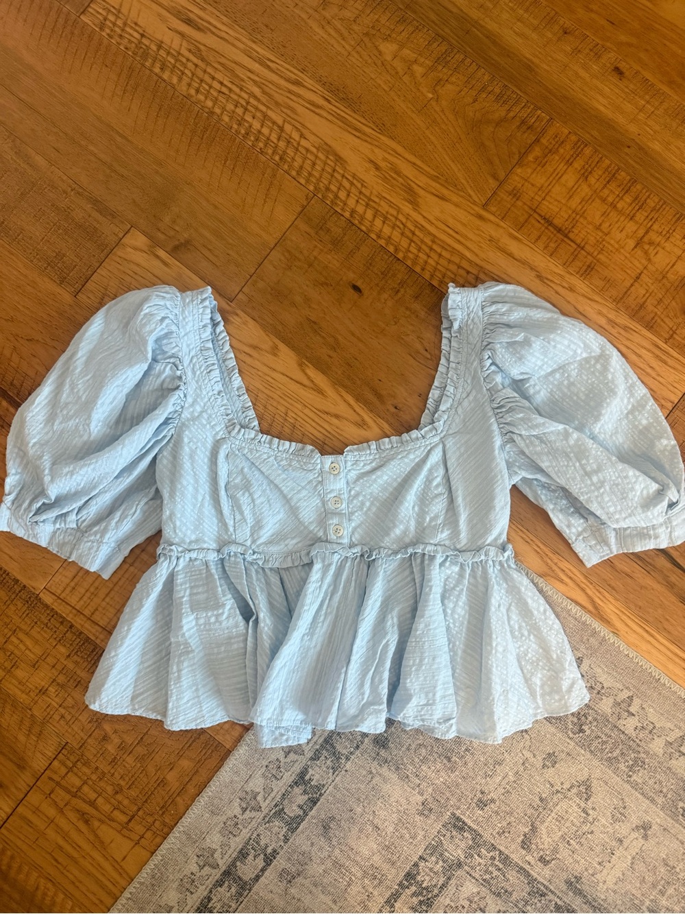 Free people Light Blue Puff Sleeve Peplum Top